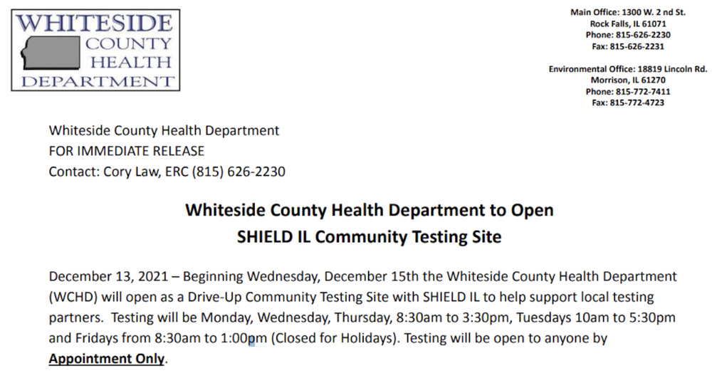 WCHD Offering SHIELD Testing